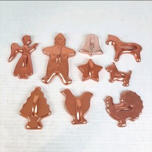 🔥Vintage Lot of 9 Copper Cookie Cutters Christmas Animal With Handle Aluminum